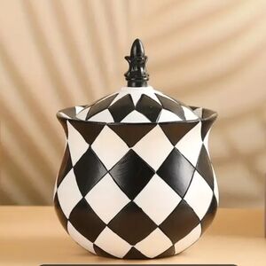 Black and White Checkered Ceramic Jar